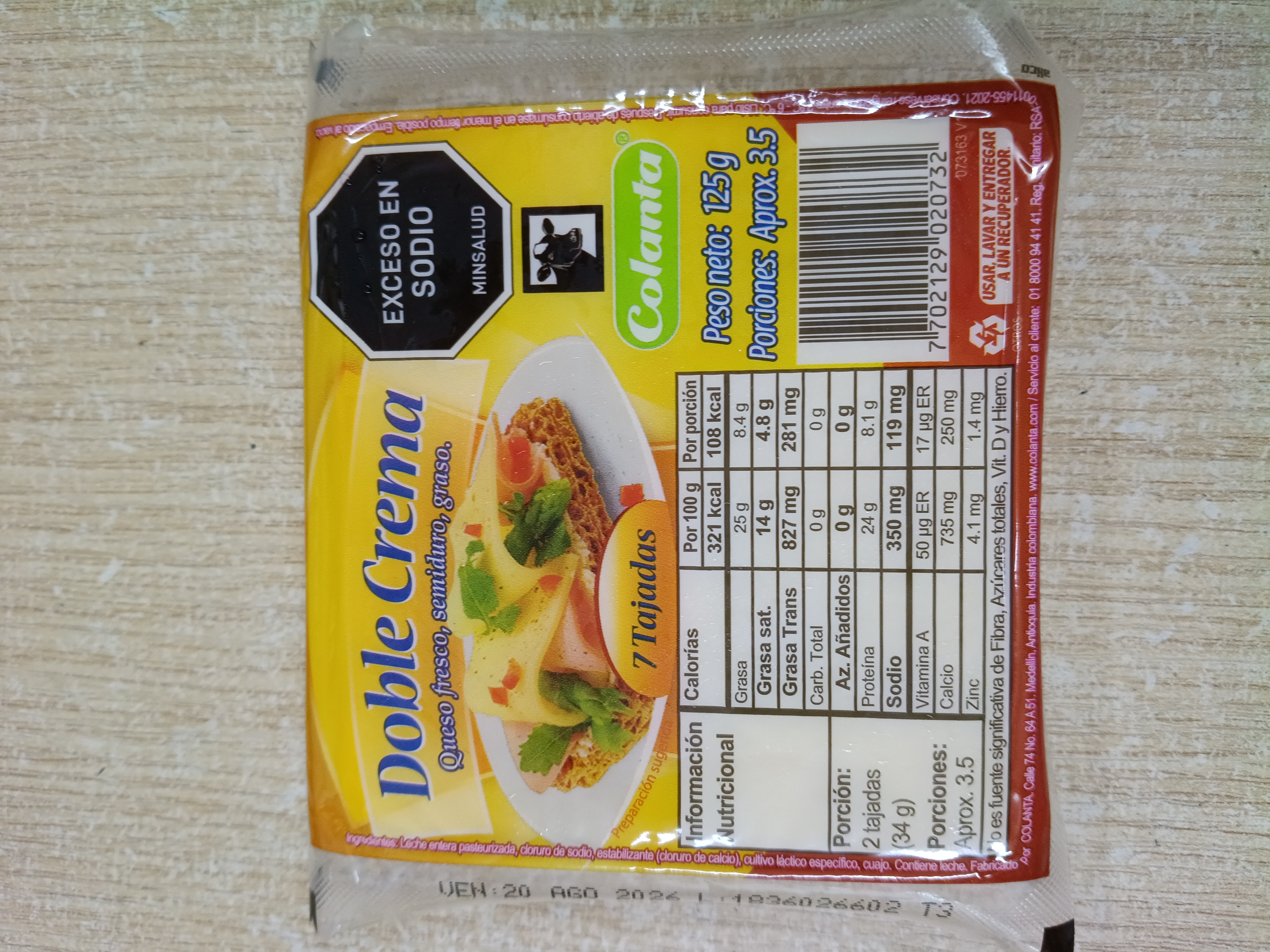 Queso doble crema Colanta 125g